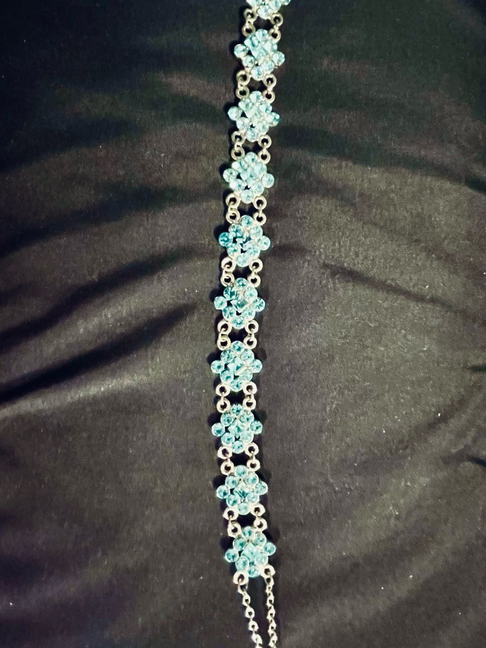 ✨ Aqua/Teal/Turquoise Rhinestone Necklace & Chandelier Earrings Jewelry Set 🌸 - Picture 3 of 12